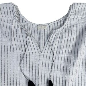 Just Us Girls Striped Tassel V Neck Gauze‎ Top Women's L Casual Beach Summer